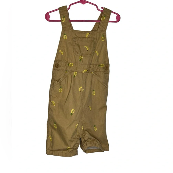 Hanna Andersson pineapple banana print khaki shortall sz 90 3T - Picture 1 of 3
